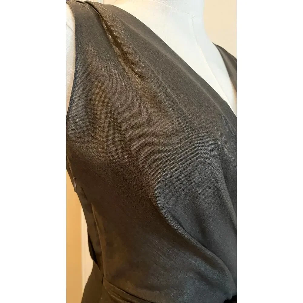 Italian e Collezioni Silk Brown Surplice Wrap Sleeveless Midi Tie Waist Dress S